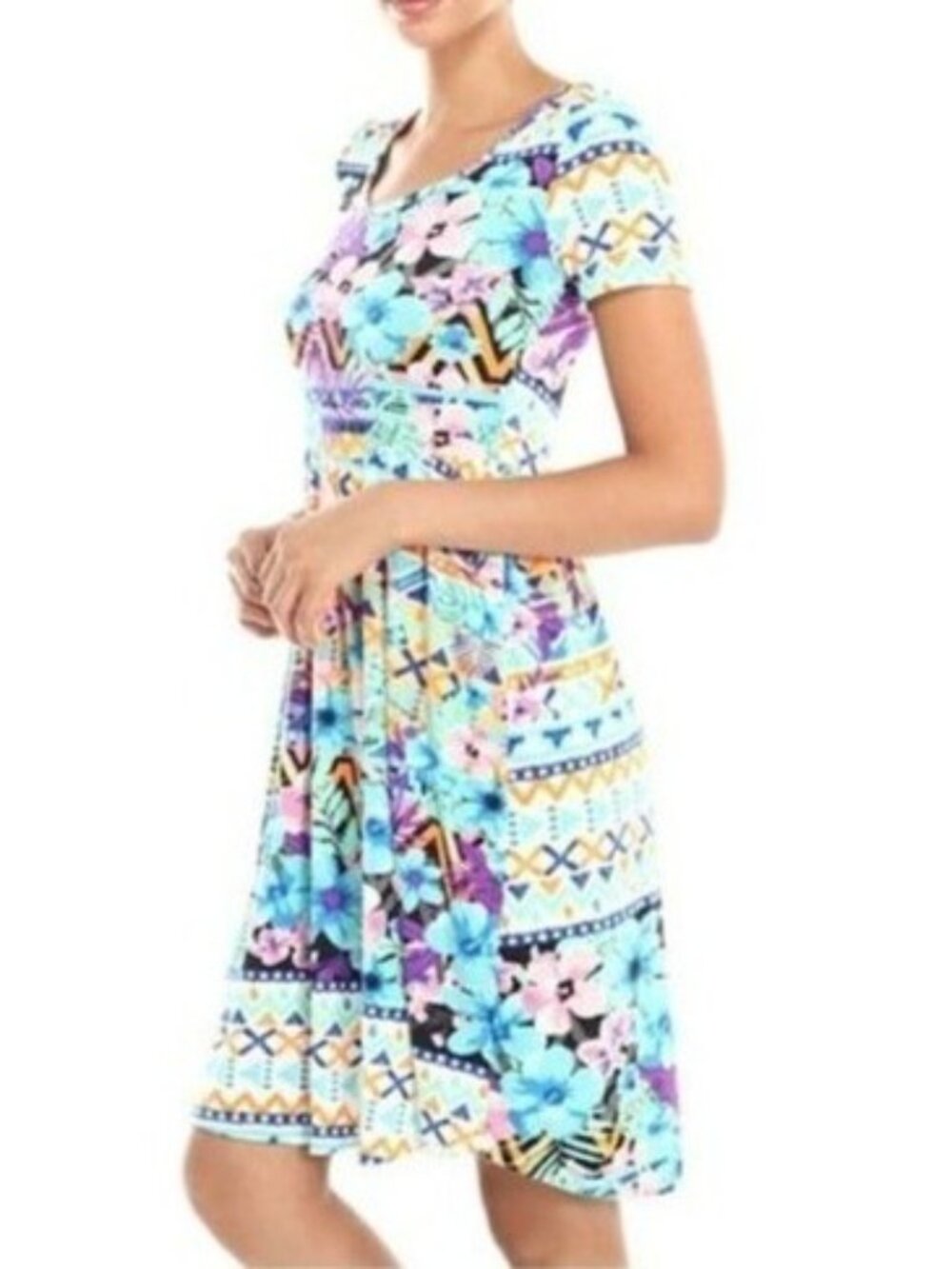 Babydoll Hawaiian Print Midi Skater Summer Dress Beach Vacation Floral‎ Kawaii